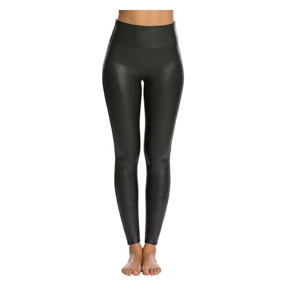 SPANX High Rise Seamless Faux Leather Leggings in Black - Picture 1 of 7